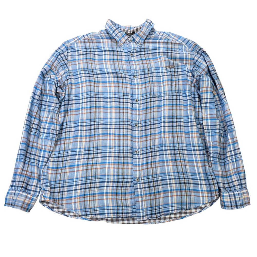 Eddie Bauer Long Sleeve Button Down Men's Size XL Blue Plaid Classic Fit Cotton